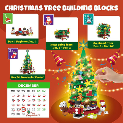 Advent Calendar Christmas Tree Building Block Set 24 Pieces Light Kit