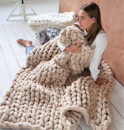 Merino Wool Knitted Blanket Throw