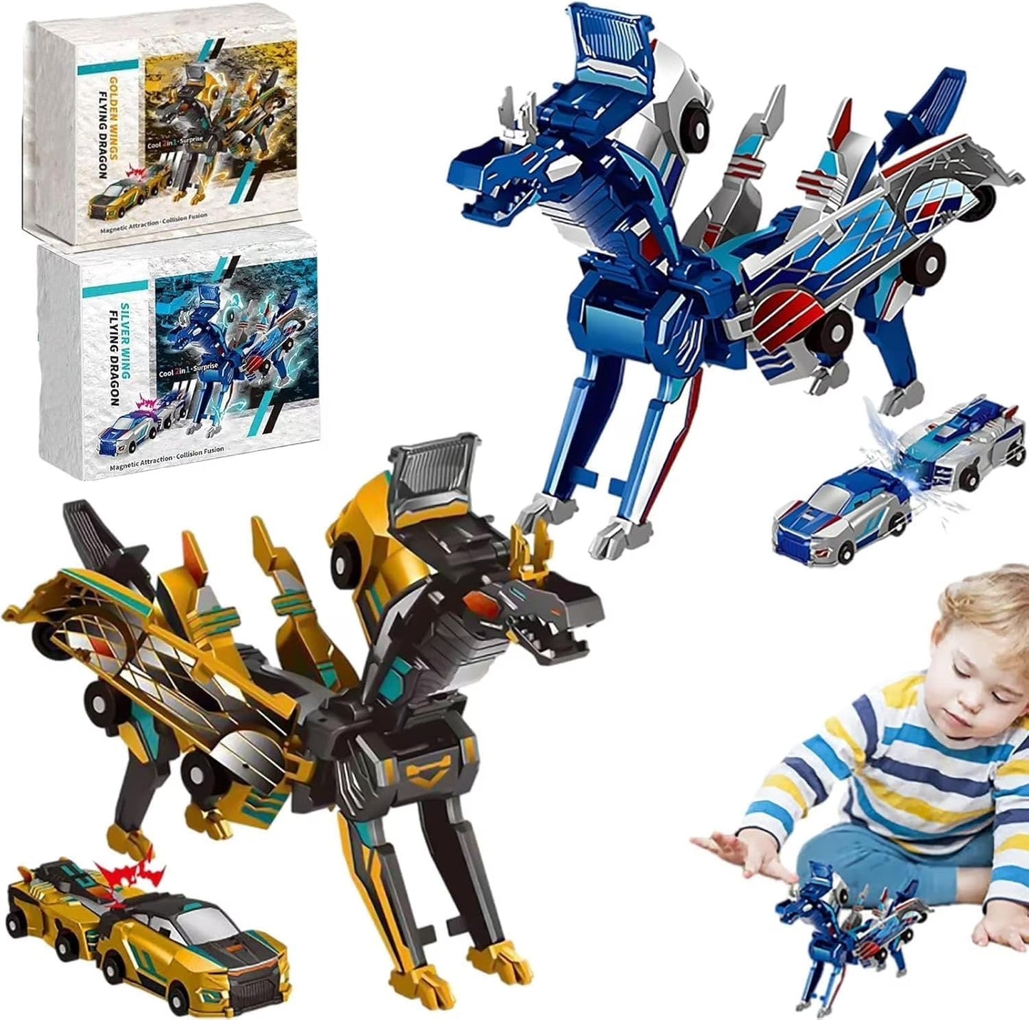 Kids 2-in-1 Transformer Car Dinosaur Magnetic Toy Set