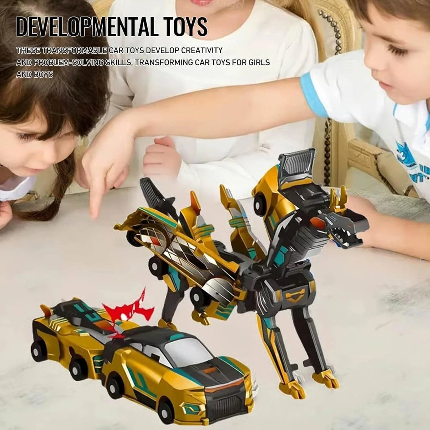 Kids 2-in-1 Transformer Car Dinosaur Magnetic Toy Set
