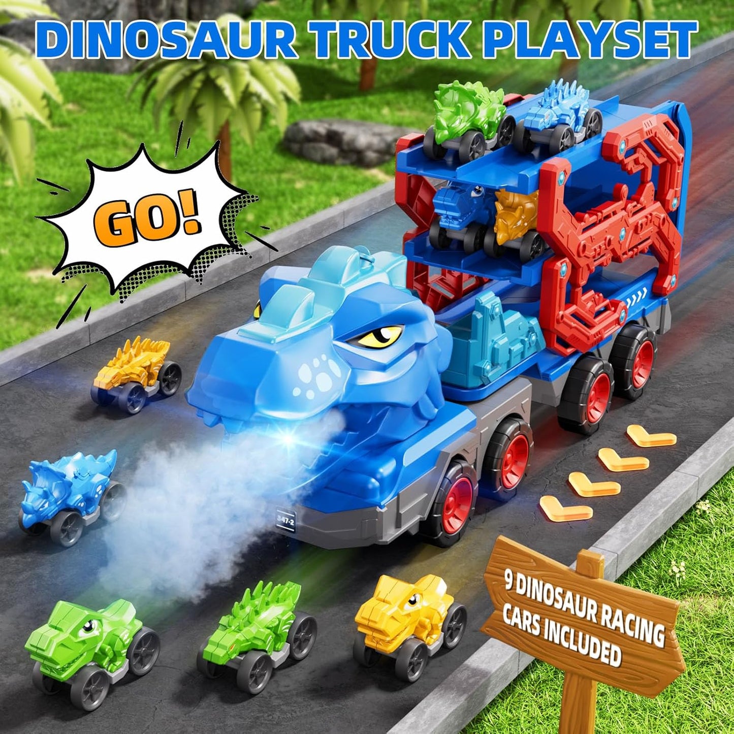 Dinosaur Truck Toy Set with Dino Cars and Track