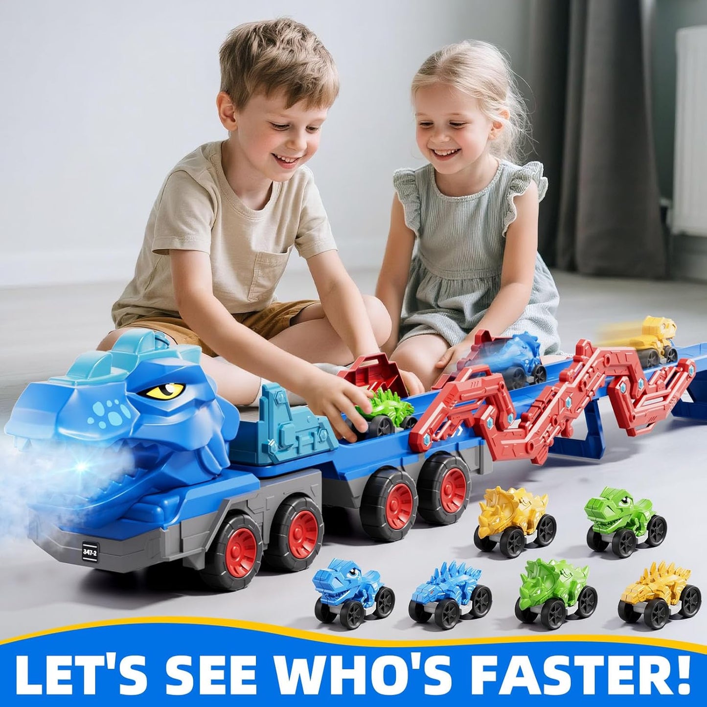 Dinosaur Truck Toy Set with Dino Cars and Track