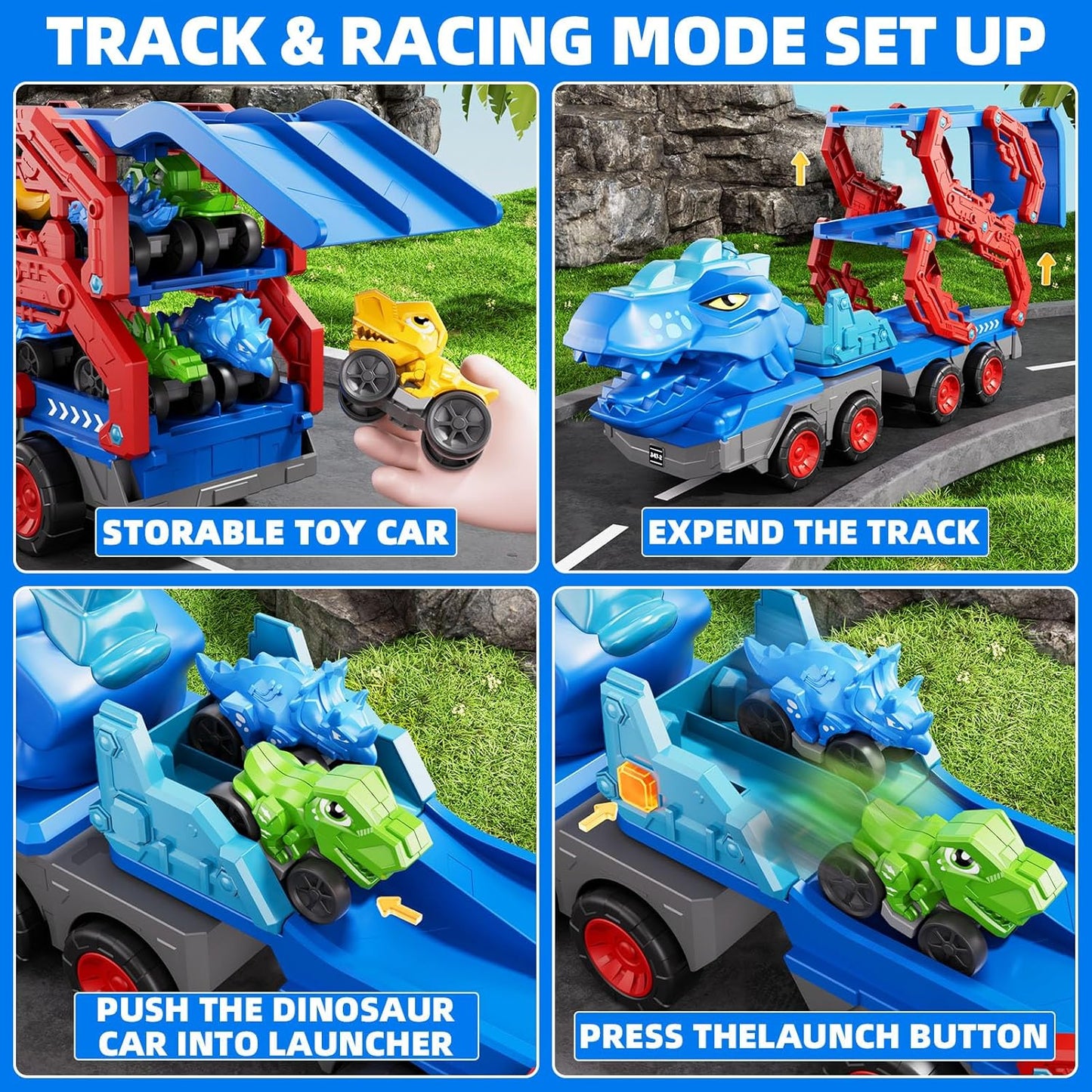 Dinosaur Truck Toy Set with Dino Cars and Track