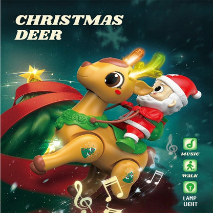 Kids Electric Santa Claus Reindeer Walking Toy with Lights Music