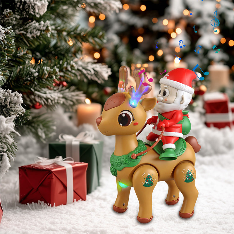 Kids Electric Santa Claus Reindeer Walking Toy with Lights Music