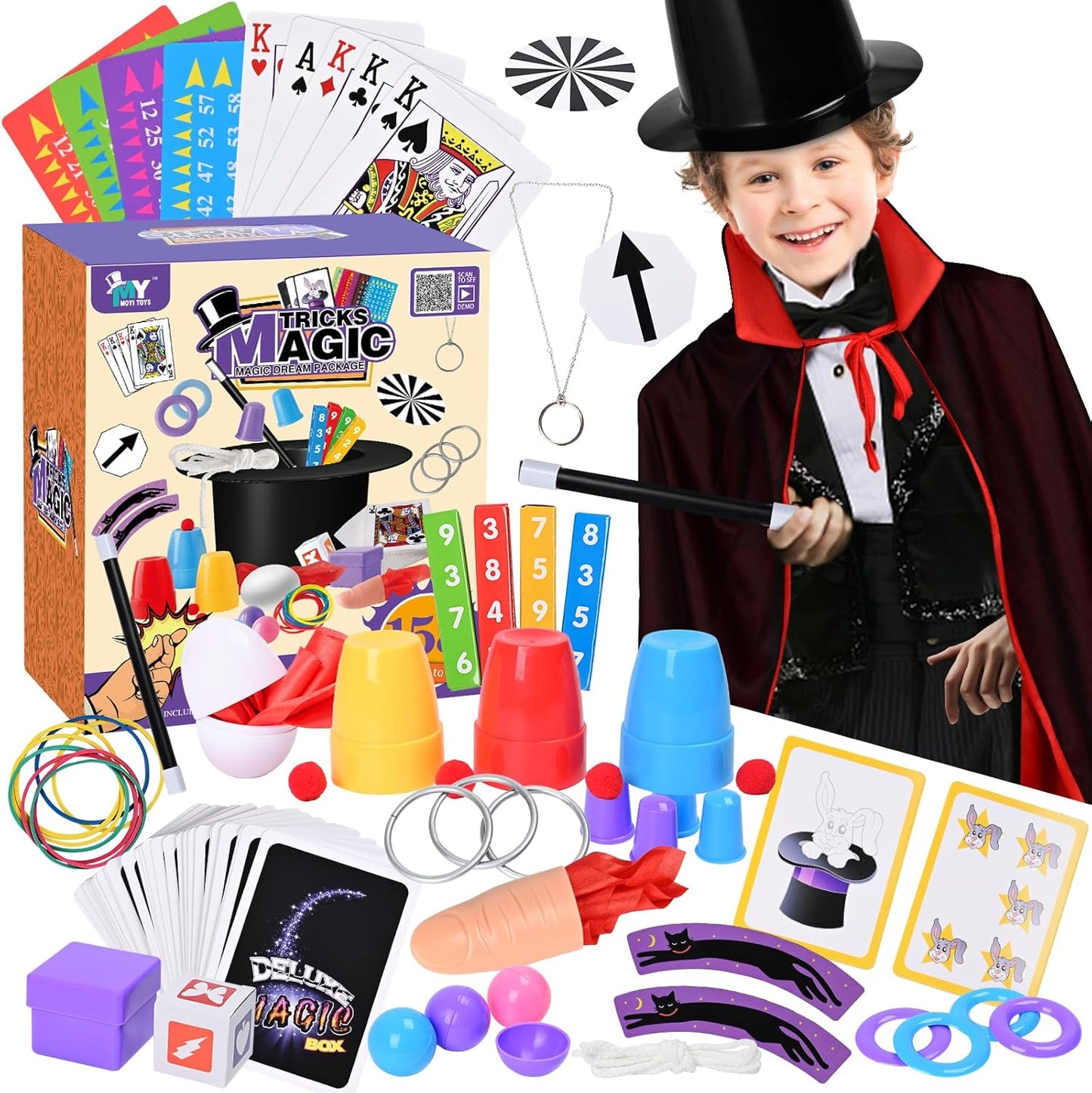 Kids Magic Kit with Magician Costume and Tutorial Videos