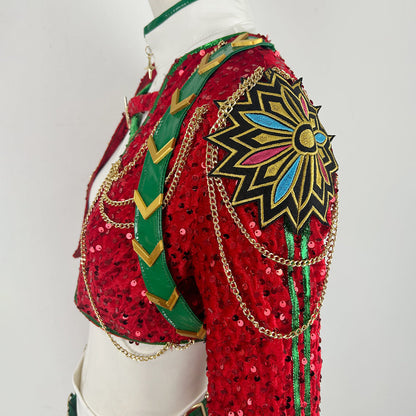 Christmas Pop Star Costume Dance Suit Party Dress Outfit