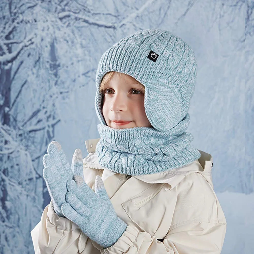 Kids Winter Hat Scarf Gloves Ear Warmer Neck Warmer Set