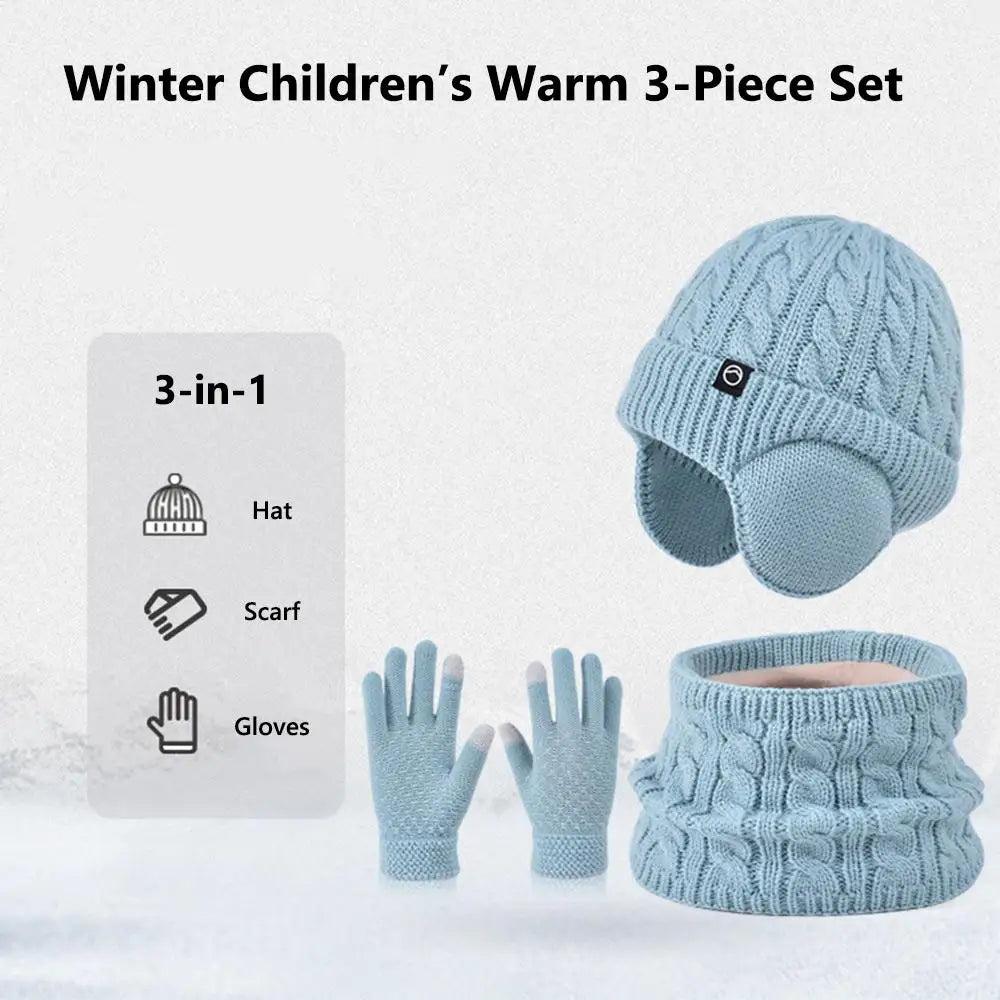 Kids Winter Hat Scarf Gloves Ear Warmer Neck Warmer Set
