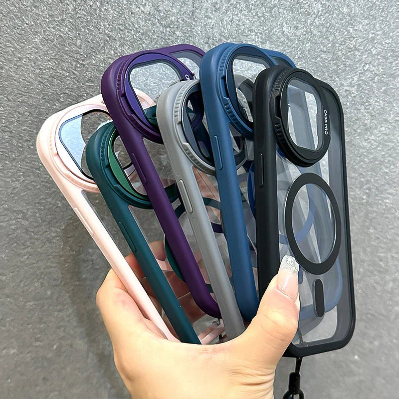 Foldable Glass Lens Stand Magnetic Case for iPhone Pro Max 11 12 13 14 15 16