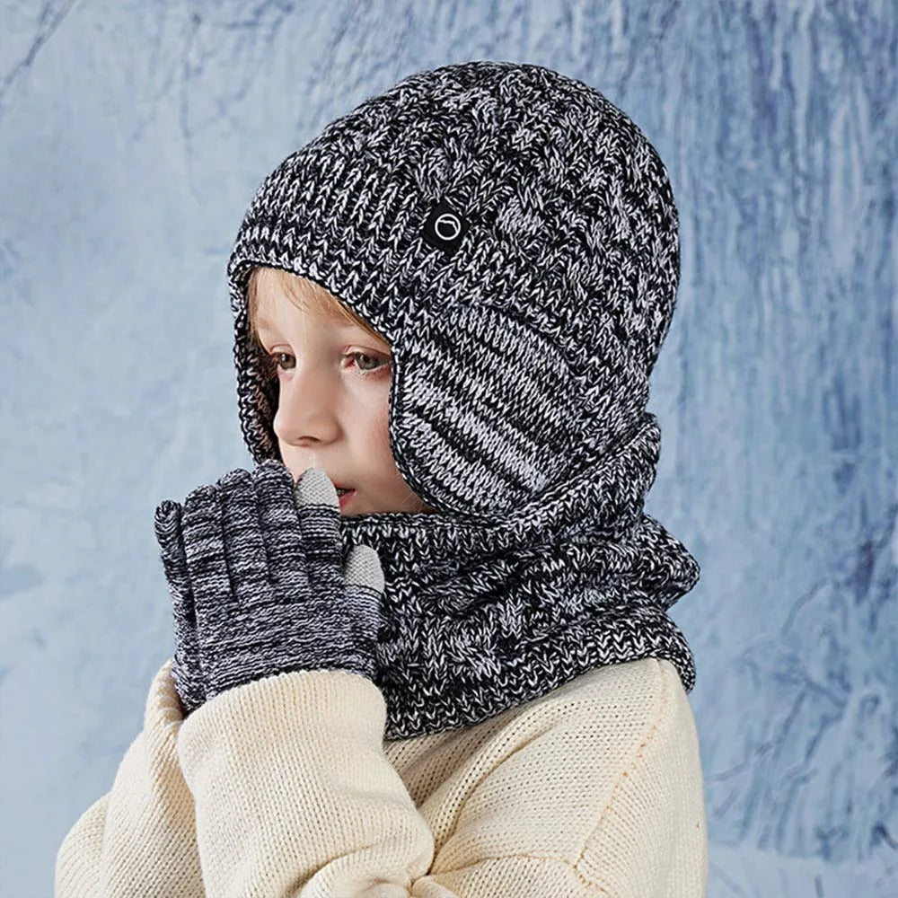 Kids Winter Hat Scarf Gloves Ear Warmer Neck Warmer Set