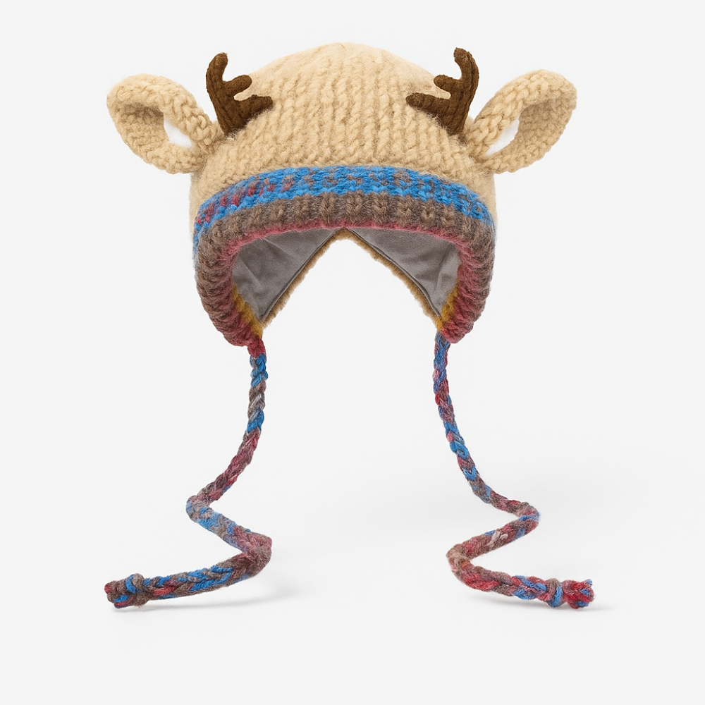 Women's Knit Beanie Hat with Antlers Winter Accessory