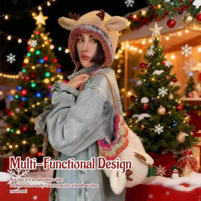 Women's Knit Beanie Hat with Antlers Winter Accessory