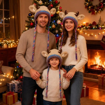 Women's Knit Beanie Hat with Antlers Winter Accessory