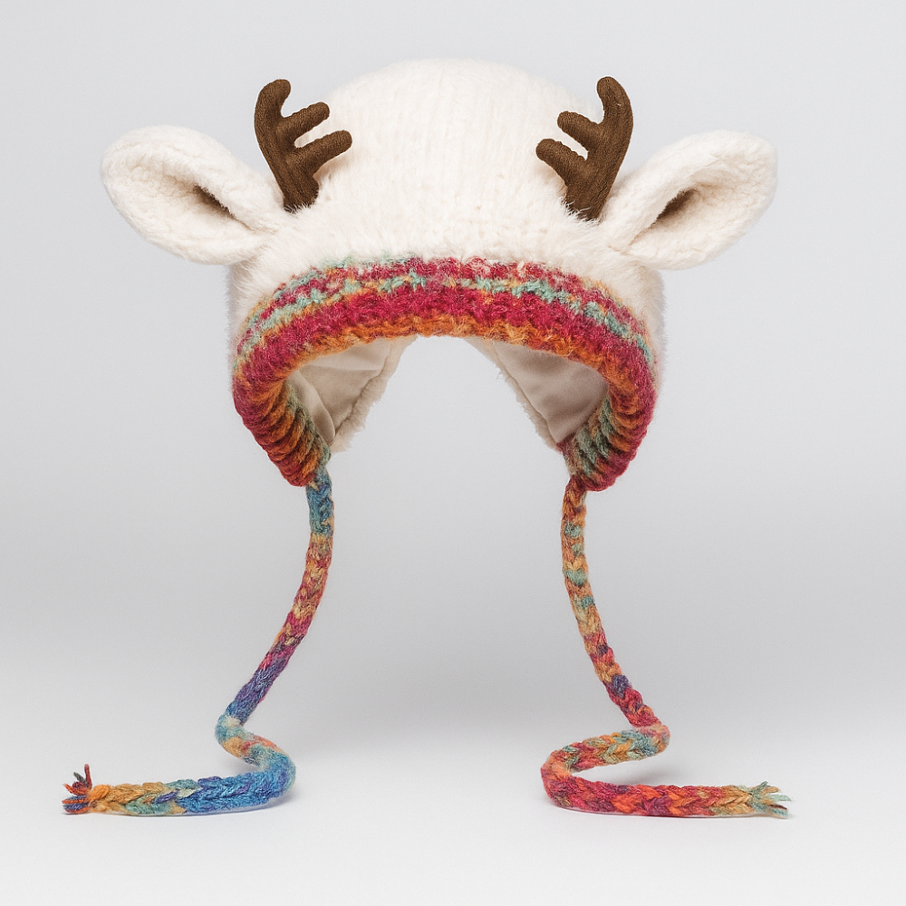 Women's Knit Beanie Hat with Antlers Winter Accessory
