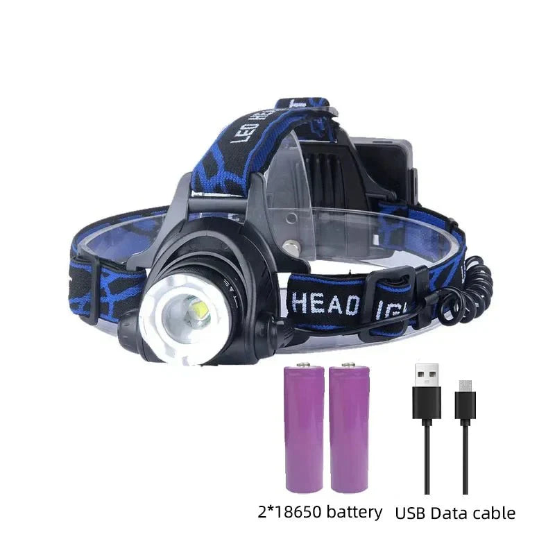 Rechargeable Waterproof LED Head Torch Zoom Function