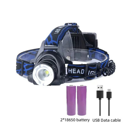 Rechargeable Waterproof LED Head Torch Zoom Function