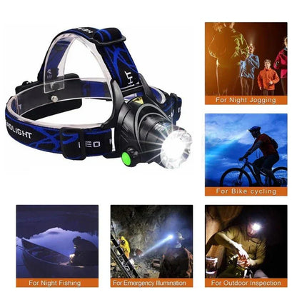 Rechargeable Waterproof LED Head Torch Zoom Function