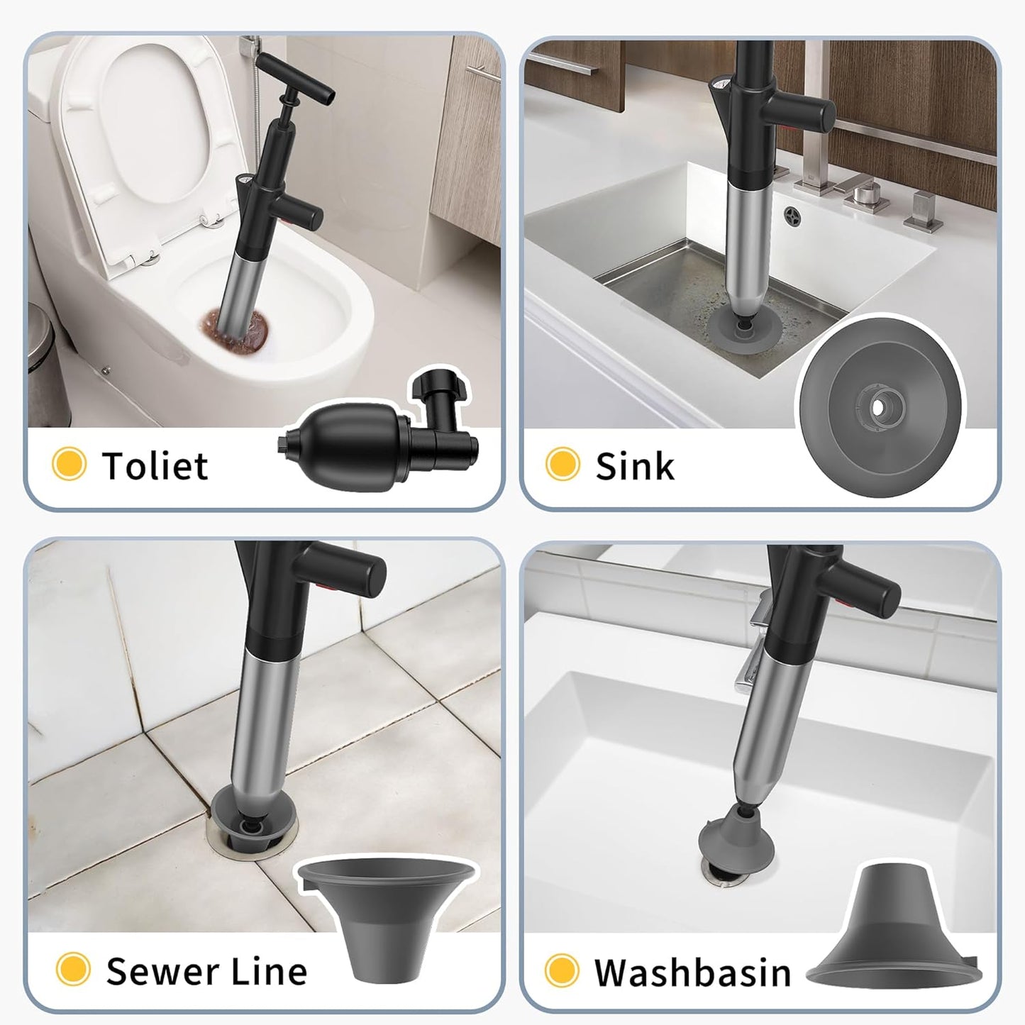 Toilet Plunger High Pressure Stainless Steel Unclogger