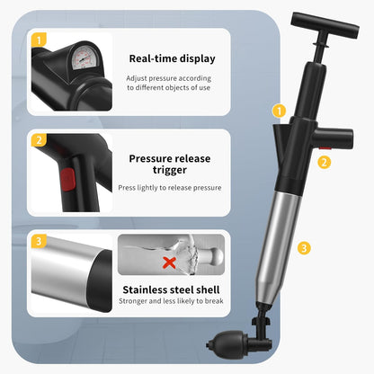 Toilet Plunger High Pressure Stainless Steel Unclogger