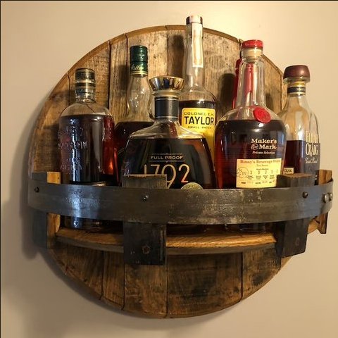 Bourbon Whiskey Barrel Wall Shelf Bar Accessory