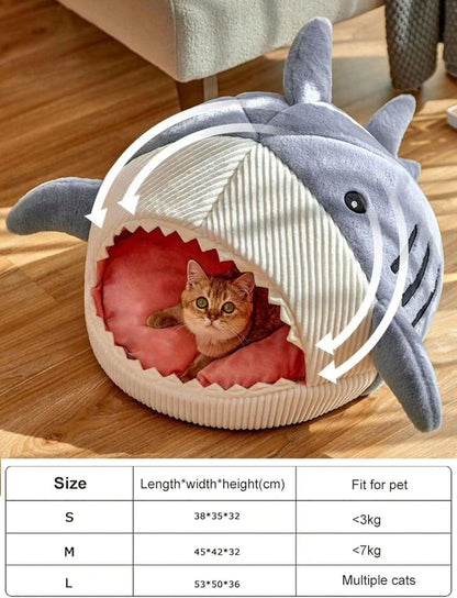 Shark-Shaped Cat Bed Semi-Closed Nest for Cats and Dogs