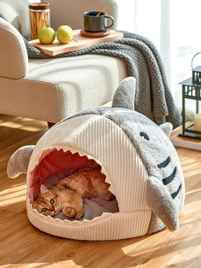 Shark-Shaped Cat Bed Semi-Closed Nest for Cats and Dogs