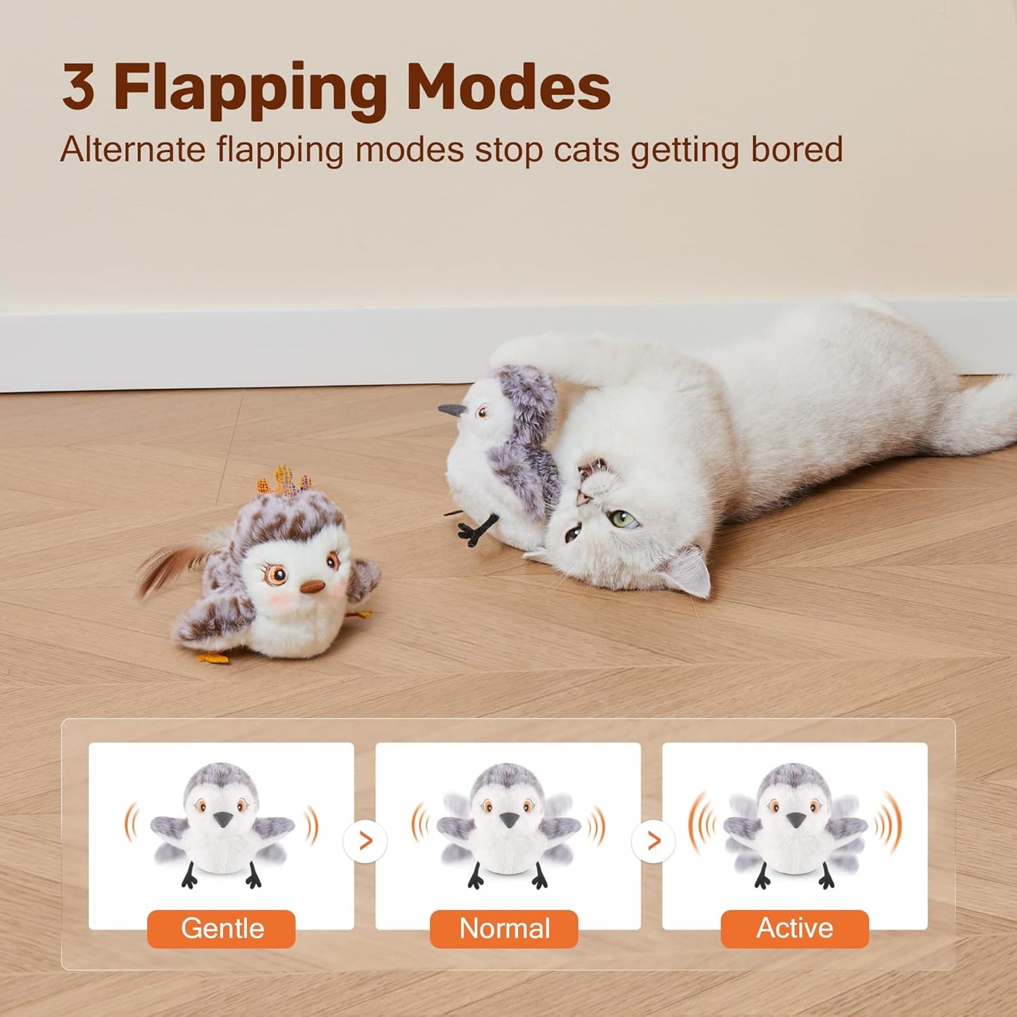 Cat Toy Flapping Bird Interactive Kicker Catnip Rechargeable Toy