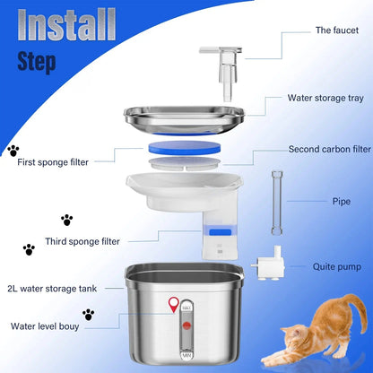 Cat Water Fountain Stainless Steel Dispenser Automatic Pet Feeder