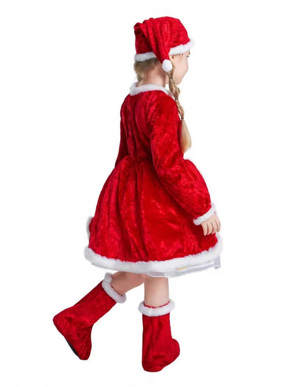 Girls Christmas Dress Santa Costume Long Sleeve Outfit