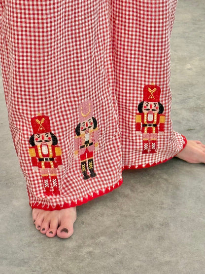 Women's Christmas Pyjamas Set Long Sleeve Top Wide Leg Trousers