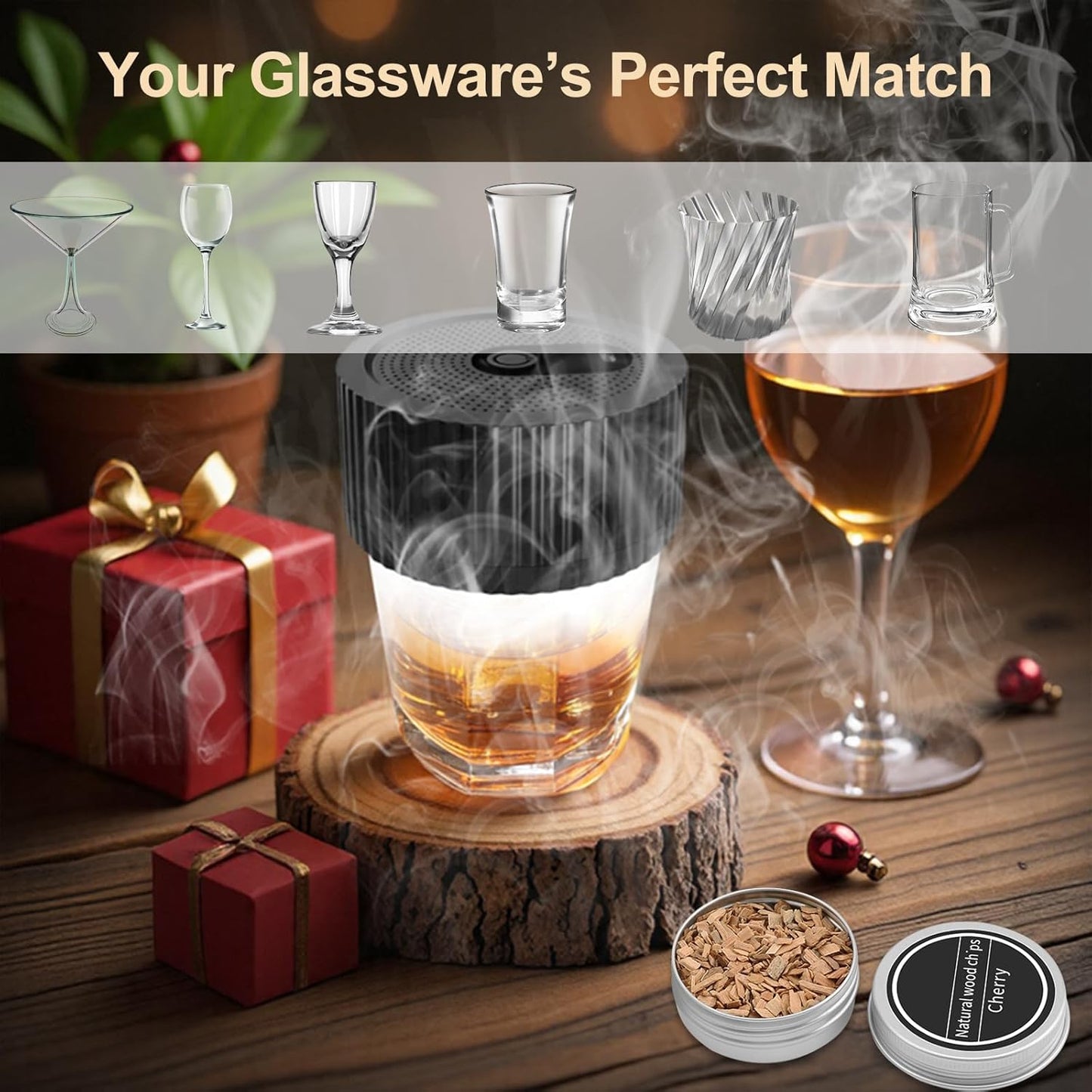 Electric Whiskey Smoker Kit with Lighter and Wood Chips