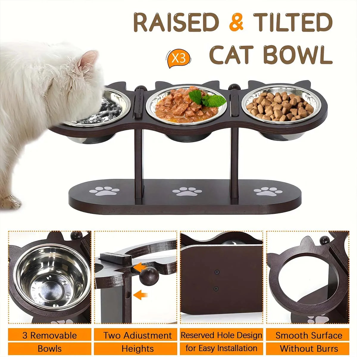 Elevated Cat Bowl Set with Stainless Steel Dishes