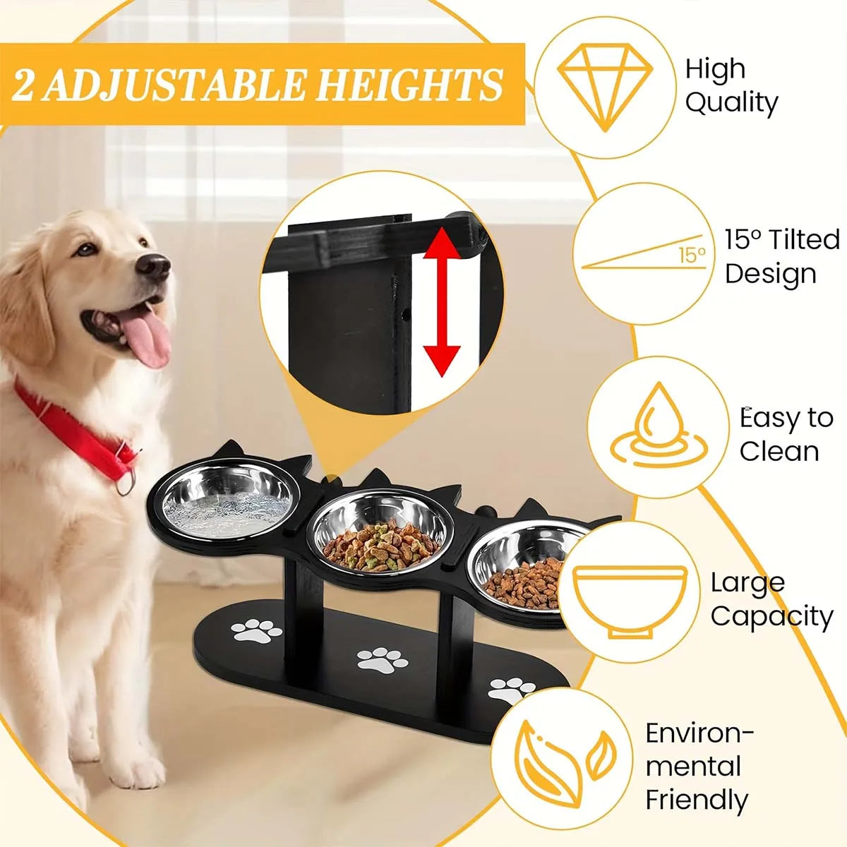 Elevated Cat Bowl Set with Stainless Steel Dishes