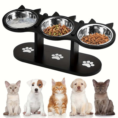 Elevated Cat Bowl Set with Stainless Steel Dishes