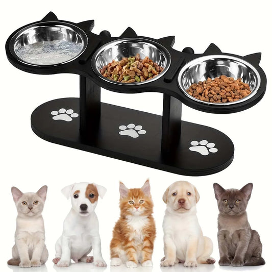 Elevated Cat Bowl Set with Stainless Steel Dishes