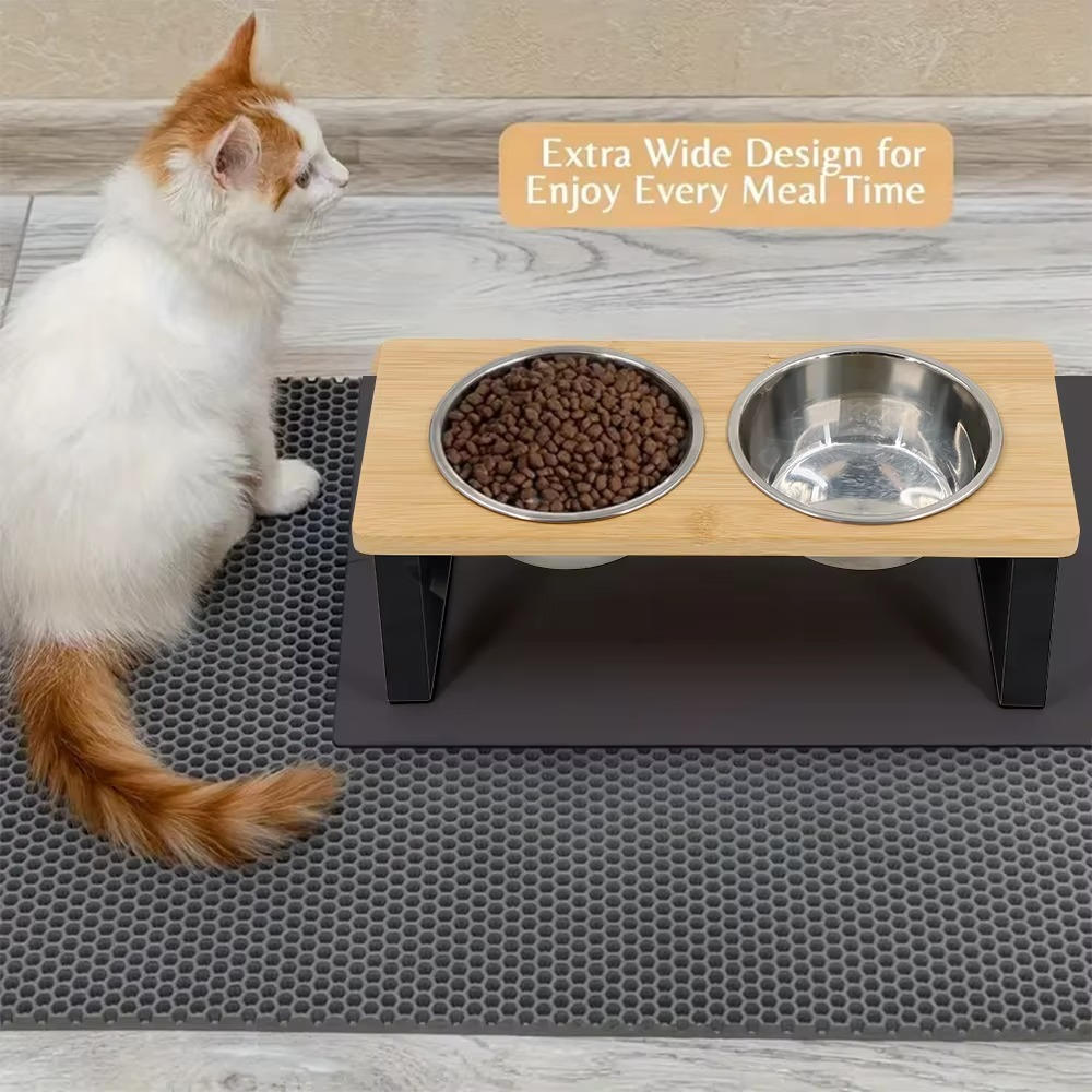 Elevated Cat Food Bowl Stand Adjustable Height Pet Feeding Dish