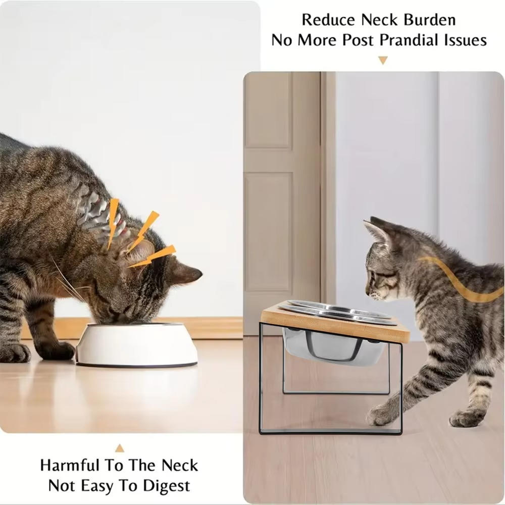 Elevated Cat Food Bowl Stand Adjustable Height Pet Feeding Dish
