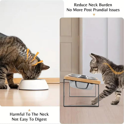 Elevated Cat Food Bowl Stand Adjustable Height Pet Feeding Dish