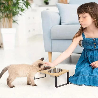 Elevated Cat Food Bowl Stand Adjustable Height Pet Feeding Dish