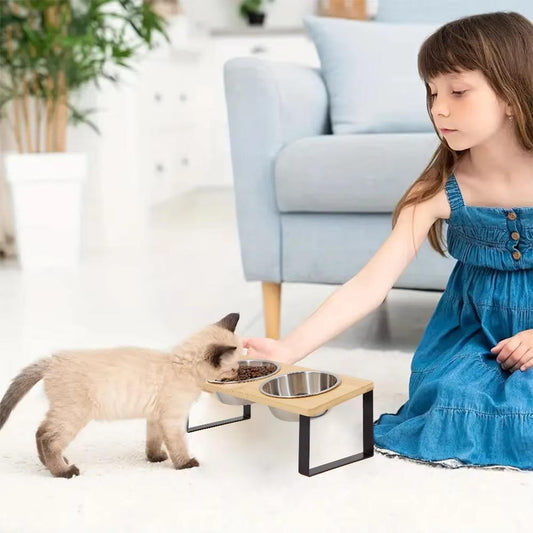 Elevated Cat Food Bowl Stand Adjustable Height Pet Feeding Dish