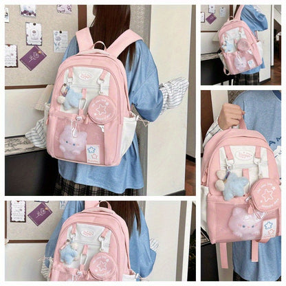 Girls Backpack with Bunny Charms and Adjustable Straps