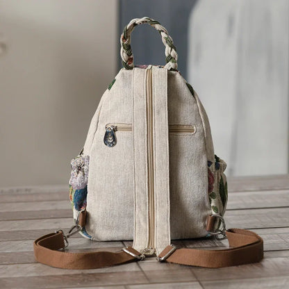 Woven Cotton Backpack Shoulder Bag Unisex Daypack