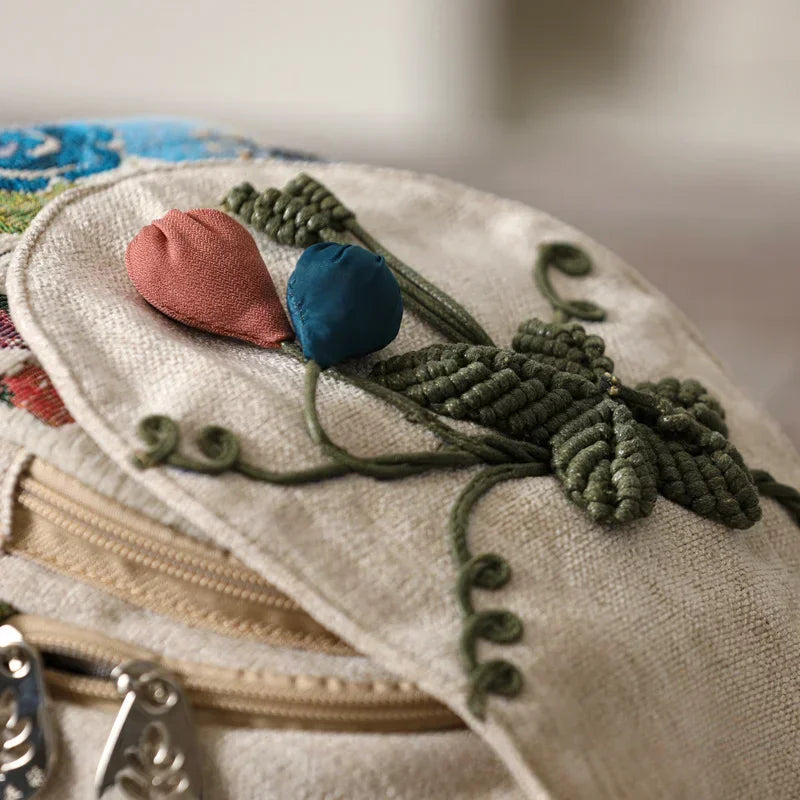 Woven Cotton Backpack Shoulder Bag Unisex Daypack