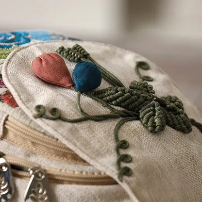 Woven Cotton Backpack Shoulder Bag Unisex Daypack