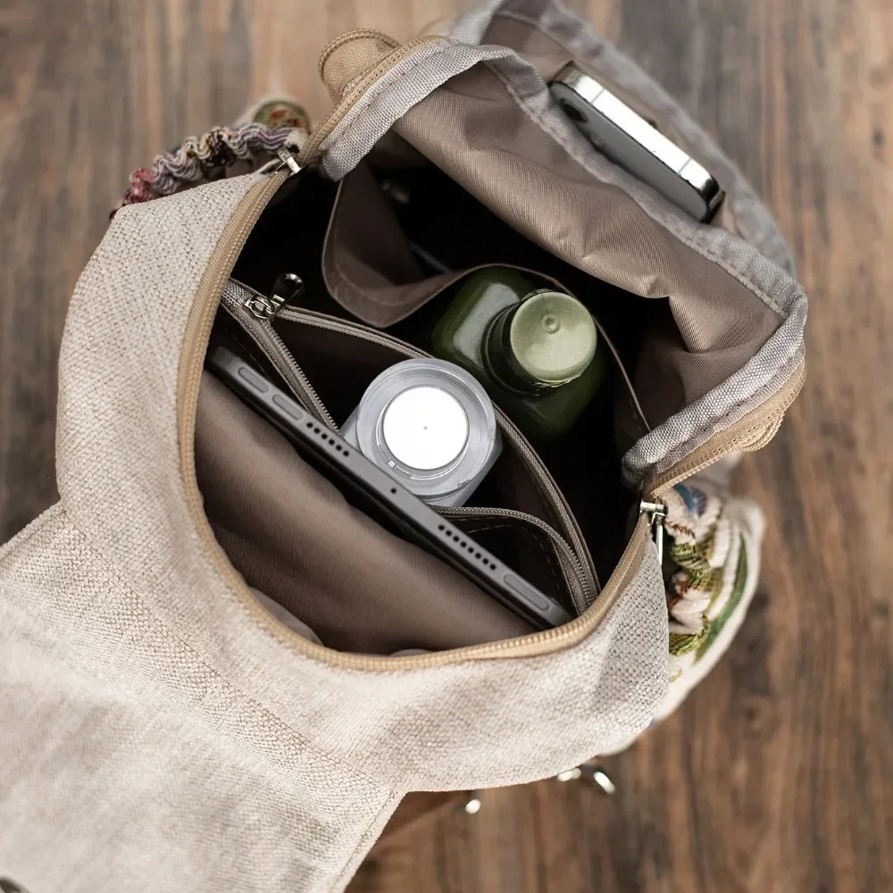 Woven Cotton Backpack Shoulder Bag Unisex Daypack