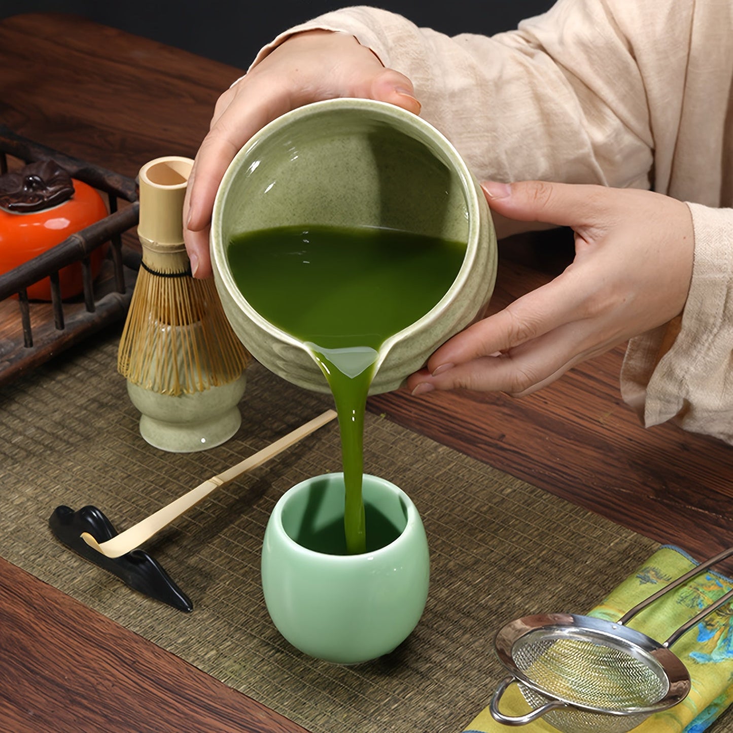 Japanese Tea Ceremony Set Ceramic Bowl Bamboo Whisk