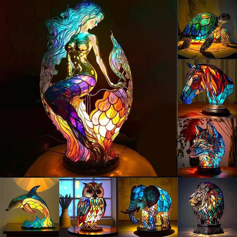 Animal Acrylic Lamp Turtle Owl Lion Mermaid LED Light 12 Options