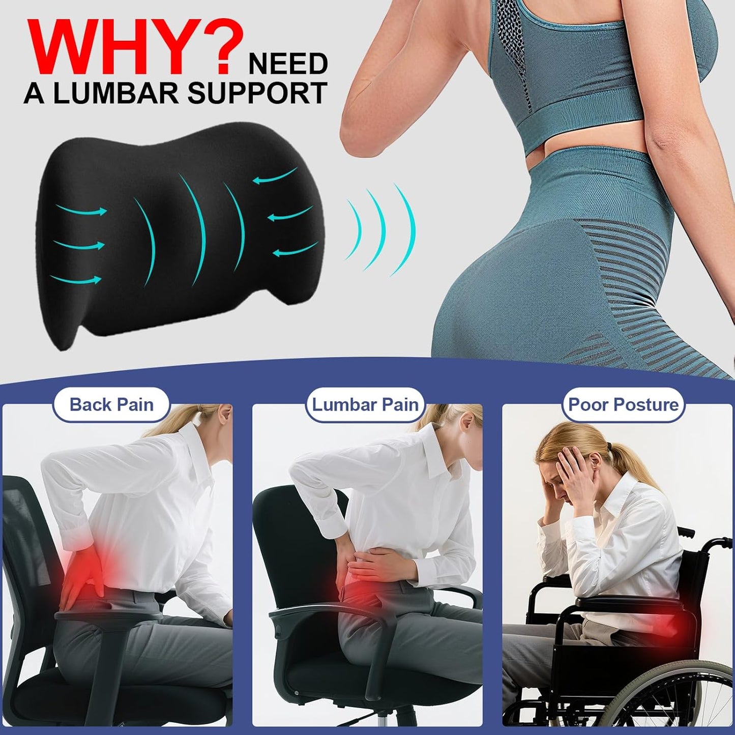 Lumbar Support Pillow Memory Foam Back Cushion