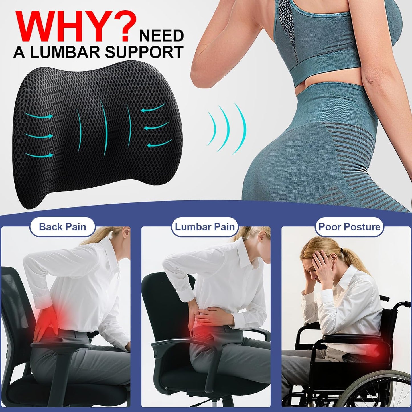 Lumbar Support Pillow Memory Foam Back Cushion